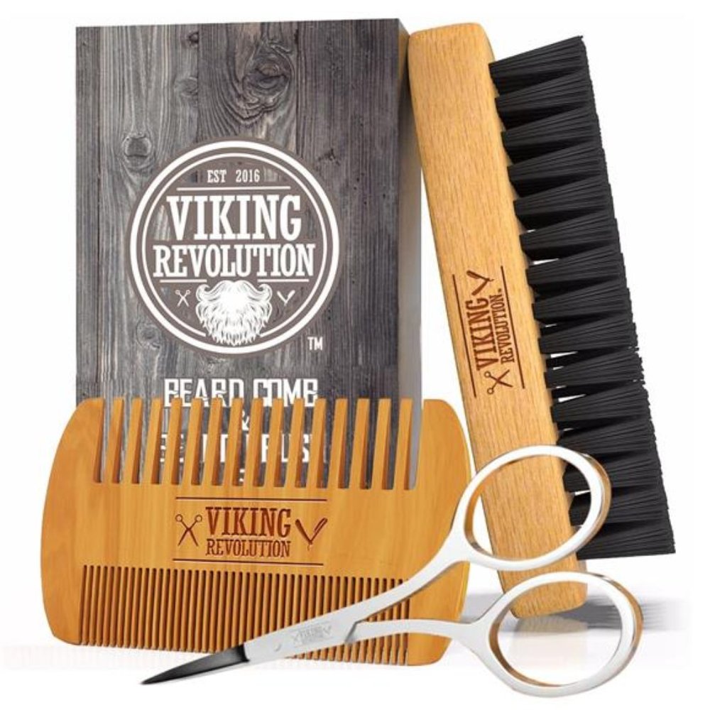 Beard Comb & Beard Brush Set for Men -Natural Boar Bristle Brush and Dual Action